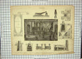 Original Old Antique Print Iron Making Machinery Furnace Apparatus Instruments