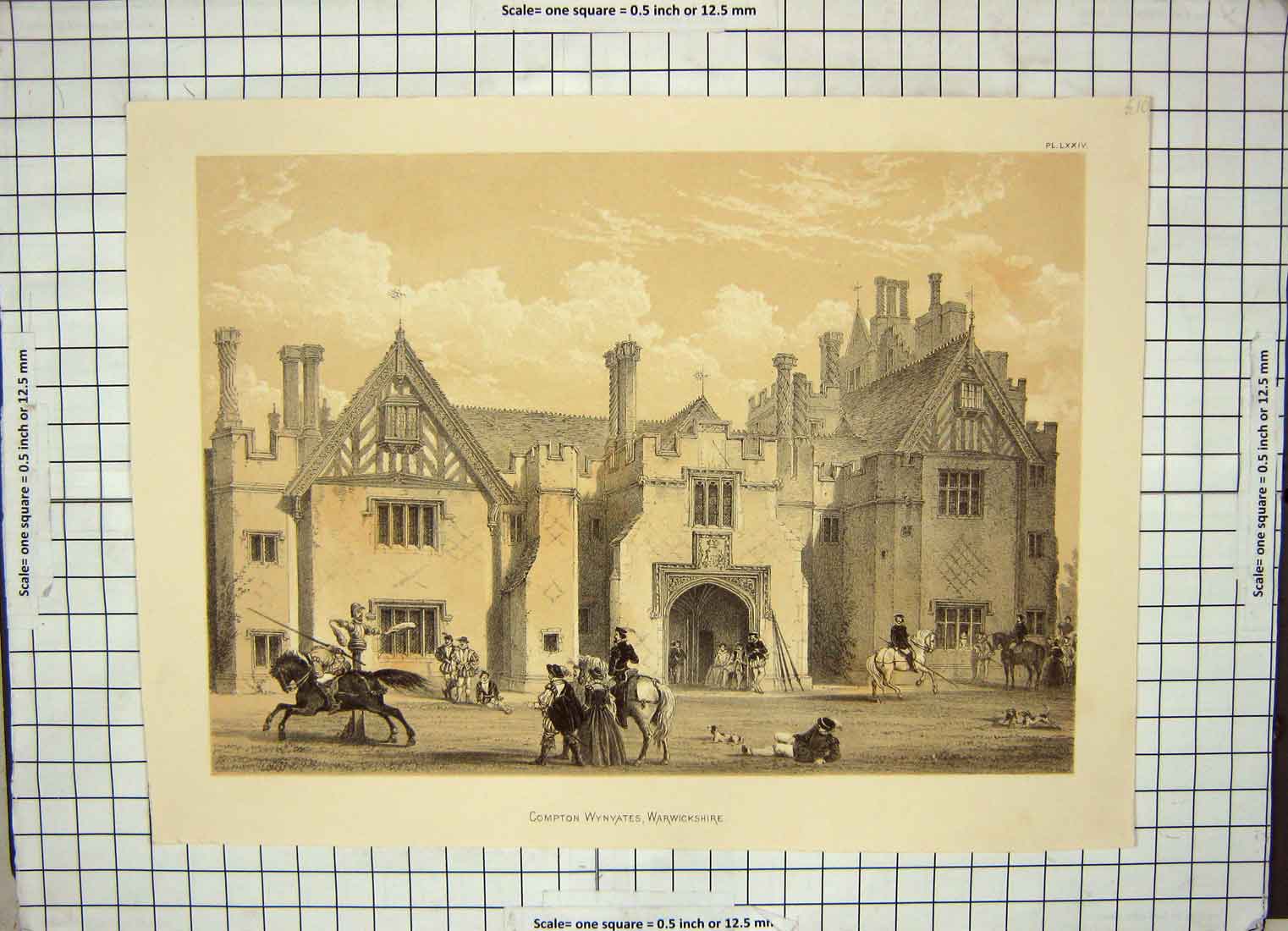 Original Old Antique Print Architecture Compton Wynyates Warwickshire England