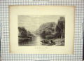 Original Old Antique Print Engraving Heawood River Dart Totnes Cattle Trees