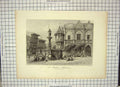 Original Old Antique Print Architecture View Rathaus Hildesheim Crew Werner