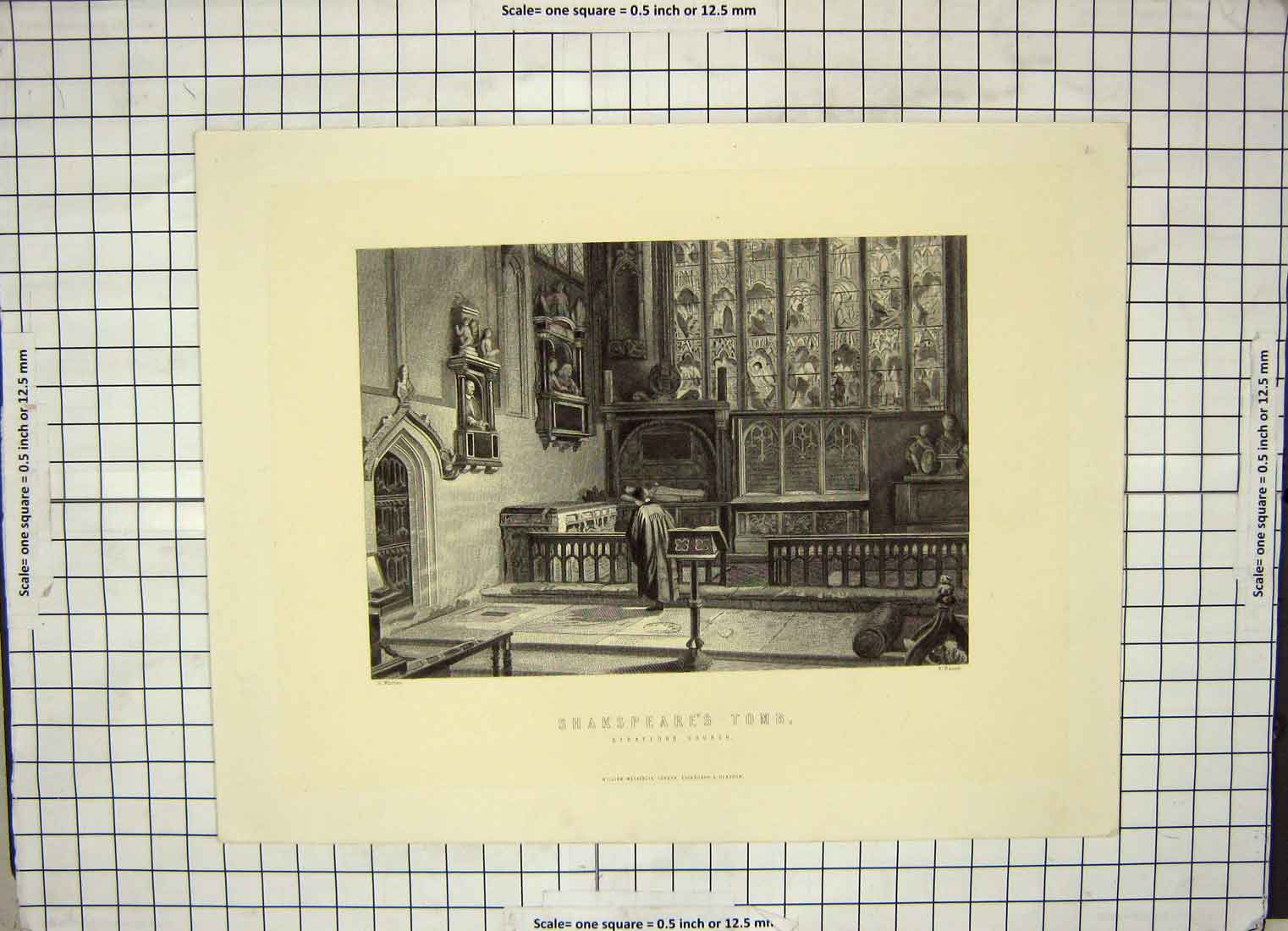 Old Antique Print View Shakspeare'S Tomb Strattford Church Bacon Warren 18th
