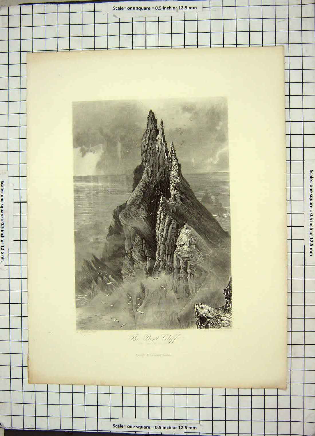 Original Old Antique Print View Bent Cliff Ireland Engraving Fenn 20th Century