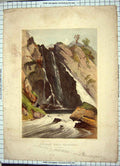 Original Old Antique Print Colour Ceunant Mawr Waterfall Llanberis Hanhart 20th