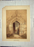 Original Old Antique Print Interior Door Stratford Church England Architecture