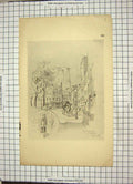 Original Old Antique Print Drawing Gen Square Statue King George Street Scene