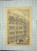 Original Old Antique Print 1875 Architecture Shops Offices Washington Boston
