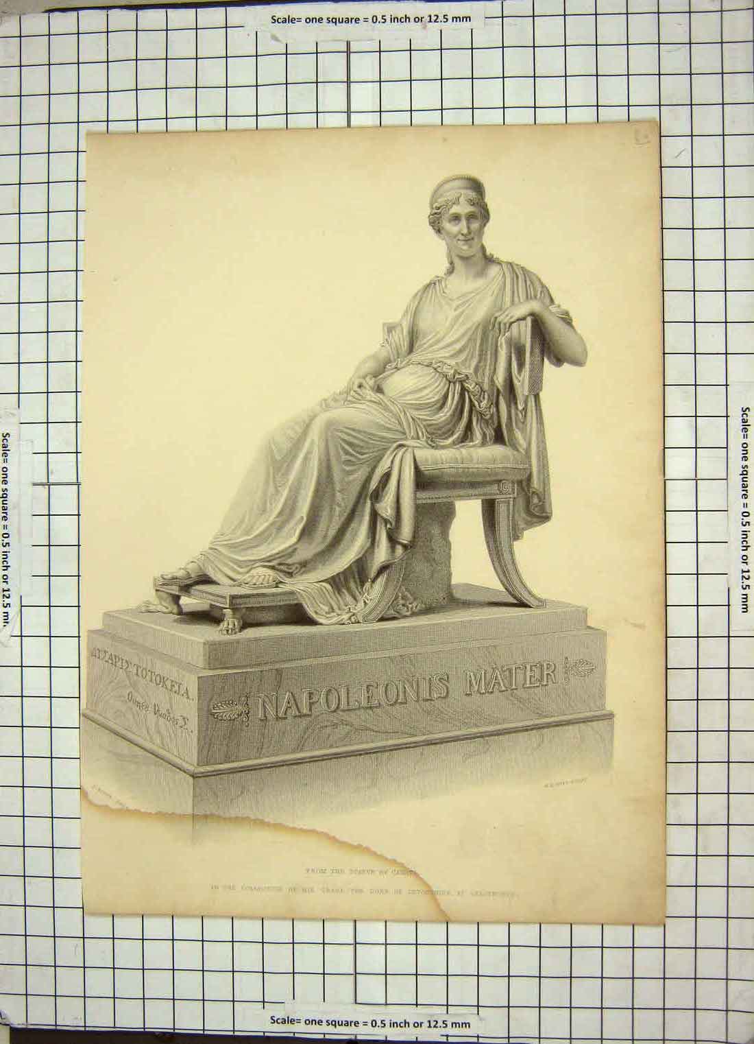 Original Old Antique Print Statue Napoleon Mater Engraving Mote Roffe