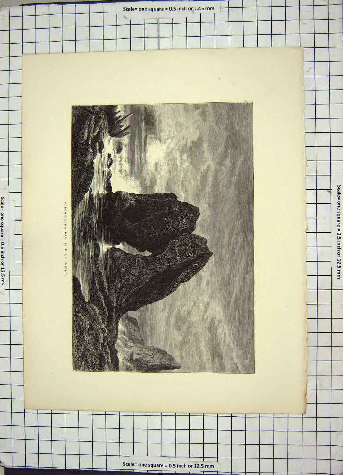 Original Old Antique Print View Freshwater Bay Isle Wight Rocks Shanklin Chine