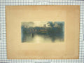 Original Old Antique Print Colour Church River Boat Houses