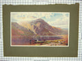 Original Old Antique Print Colour Mountains Lake Cattle