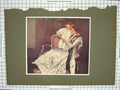 Original Old Antique Print Colour Lady Mother Little Girl Book