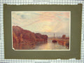 Original Old Antique Print Colour Cattle Boat River Trees Clouds Sky