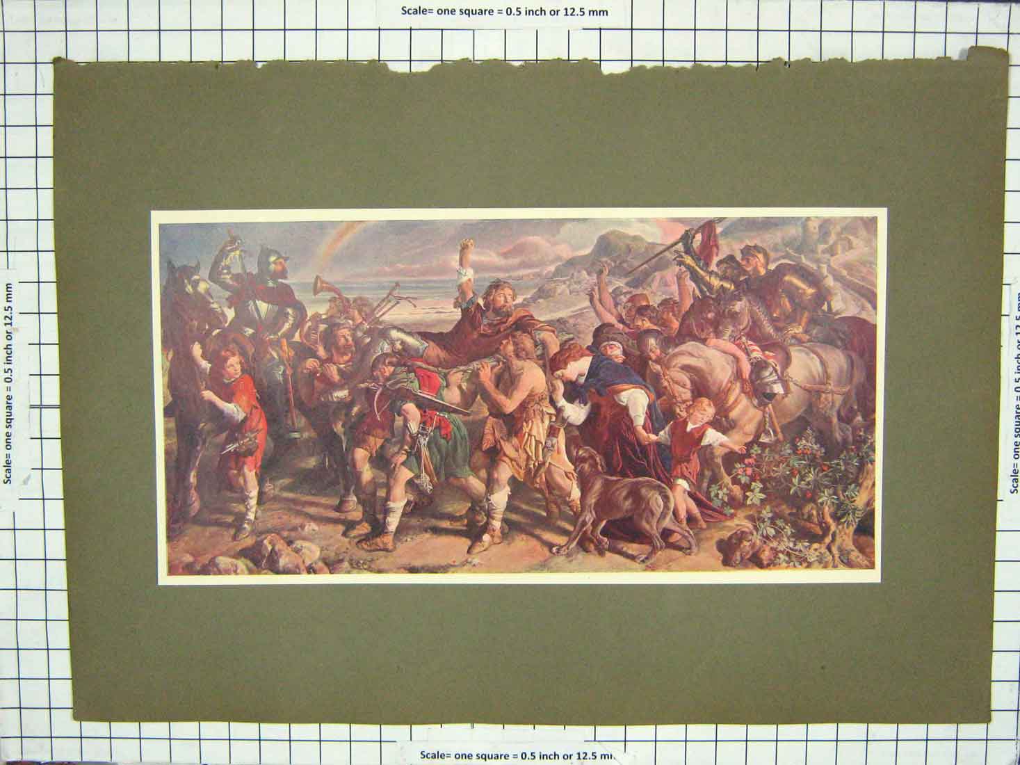 Original Old Antique Print Colour Armour Siers Horses War