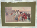 Original Old Antique Print Colour People Masks Gondolas Canal