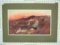 Original Old Antique Print Colour Little Girl Geese Birds Sky