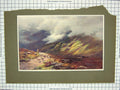 Original Old Antique Print Colour Mountains Shepherd Sheep Clouds Sky
