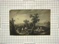 Original Old Antique Print Engraving Countryside Scene Trees Mountains