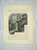 Original Old Antique Print Eton College Staircase Upper School 19th