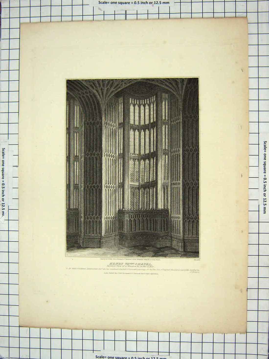 Original Old Antique Print 1808 View Window Aile Henry Vii Chapel Architecture