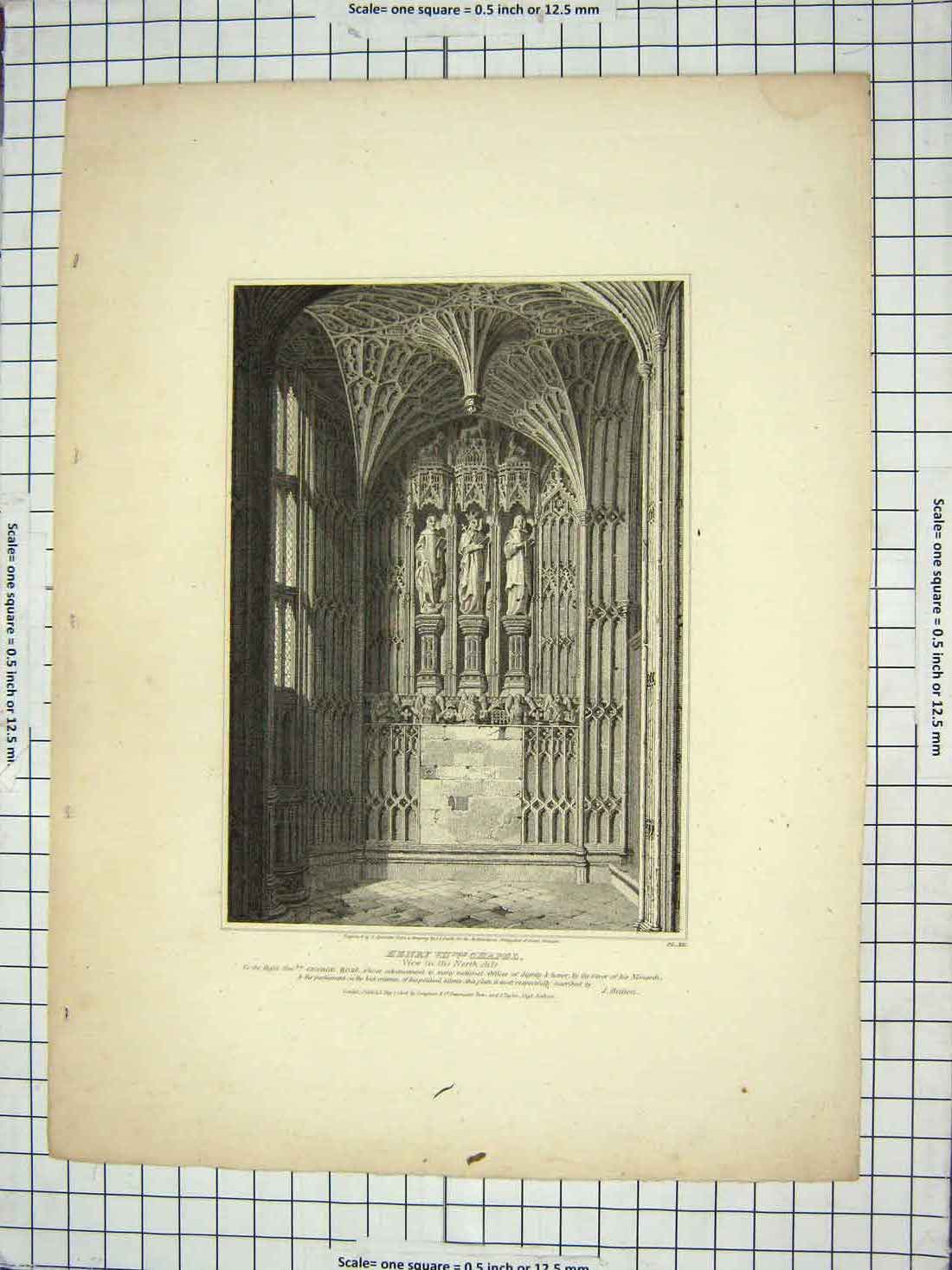 Original Old Antique Print 1808 North Aile Henry Vii Chapel Architecture Smith