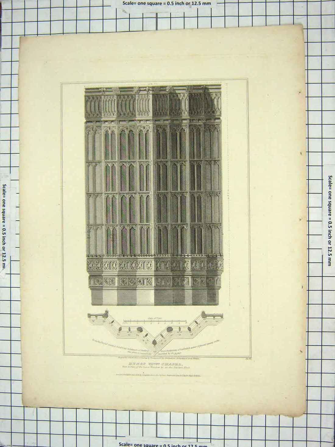 Original Old Antique Print 1808 Henry Vii Chapel Tower Window Architecture 19th