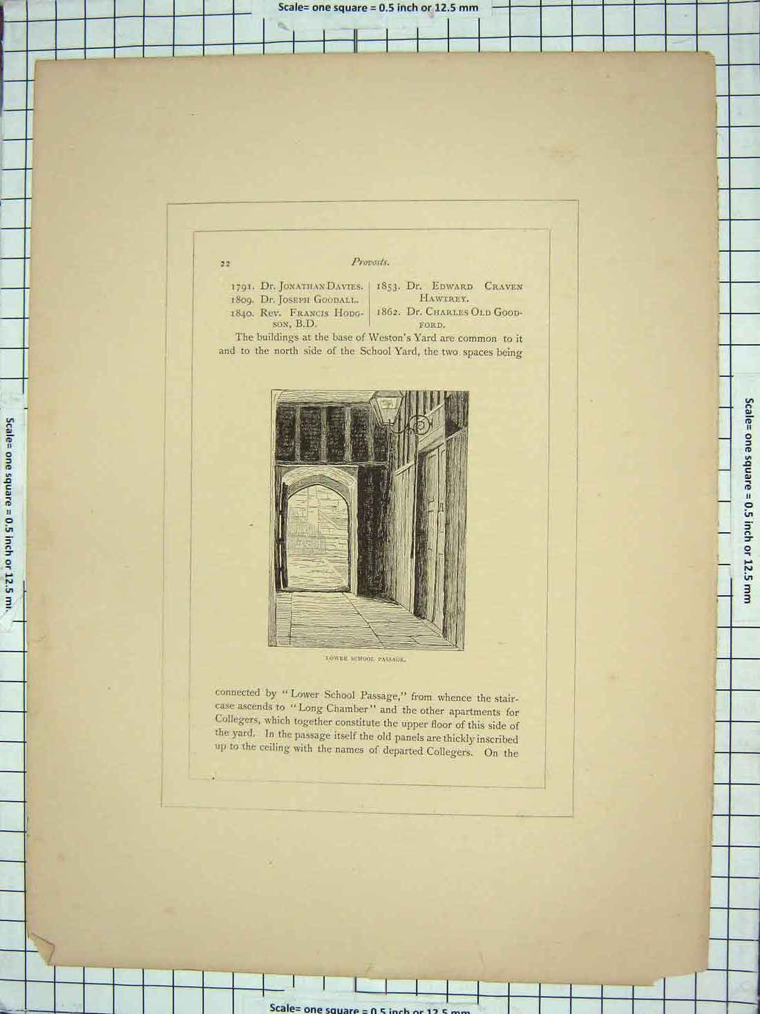 Original Old Antique Print View Lower School Passage Eton Collge 20th Century