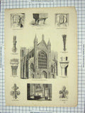 Old Antique Print Cathedral Winchester Lady Chapel Font Wyckham Chantry 20th