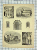 Old Antique Print Winchester Cathedral Romsey Abbey Church Norman Cross 20th