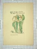 Original Old Antique Print Flora'S Feast Colour Lilies Flowers Ladies