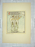 Original Old Antique Print Queen Summer Men Trumpet Poem Colour