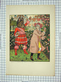 Original Old Antique Print Colour Beauty Beast Nursery Rhyme Mansion House