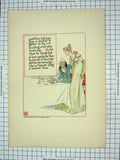 Original Old Antique Print Masque Days Poem Man Lady Dinner Table Colour