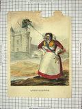 Original Old Antique Print Colour Quotidienne Lady Cross Gremlin