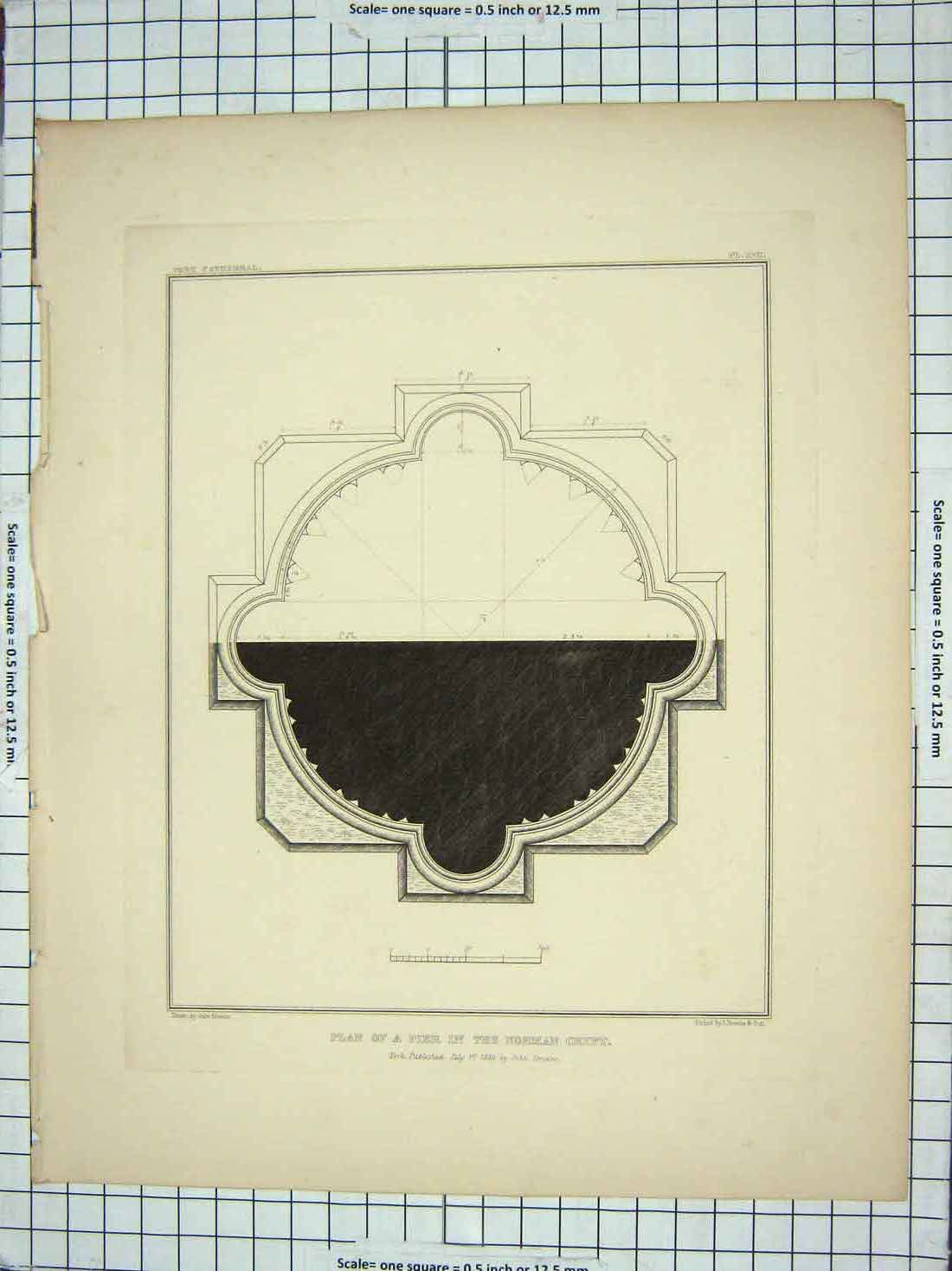 Antique Old Print Ref.2 1839 Plan Pier Norman Crypt Architecture John Browne