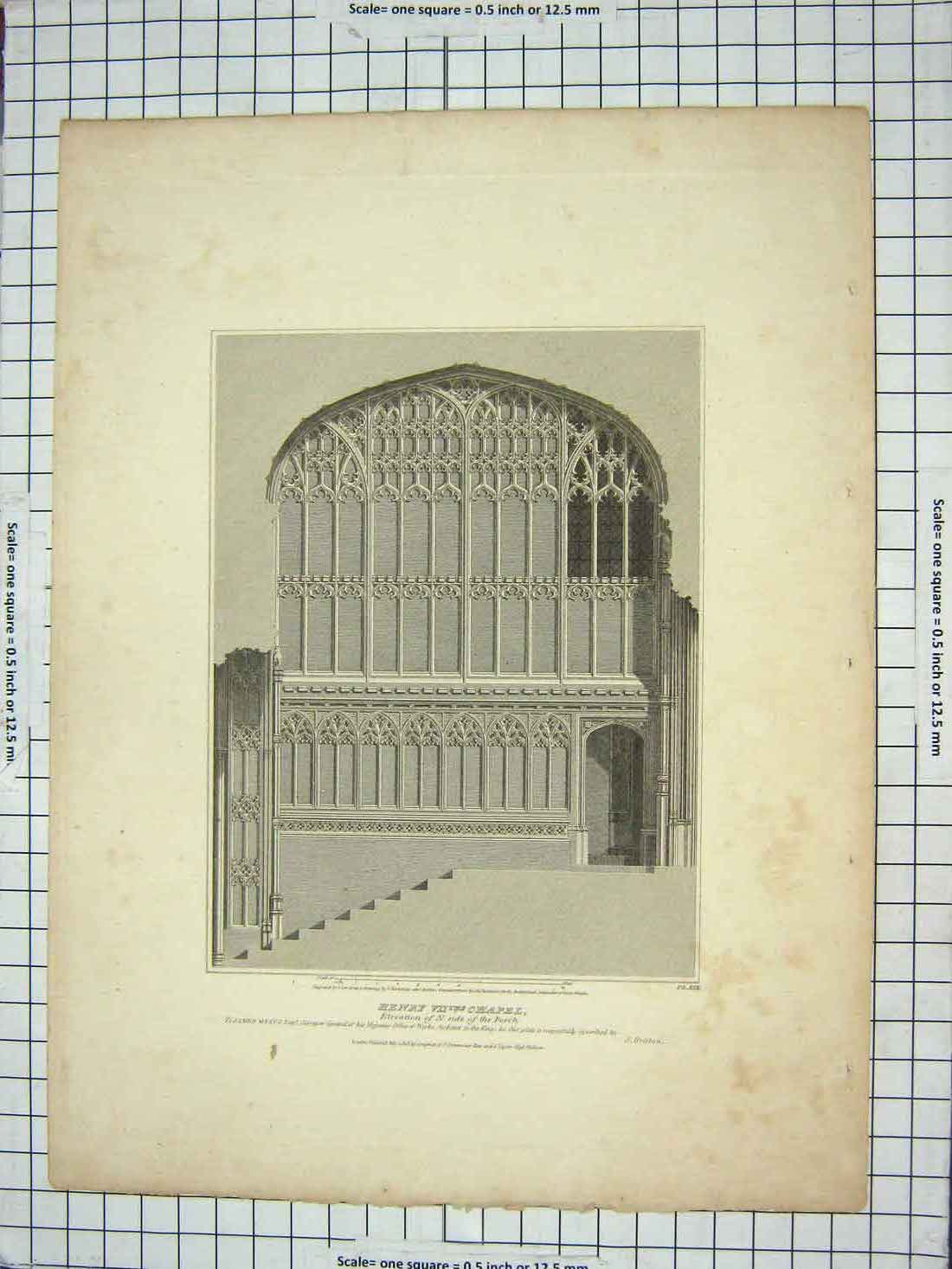 Original Old Antique Print 1808 Henry Vii Chapel Porch Architecture Mackenzie