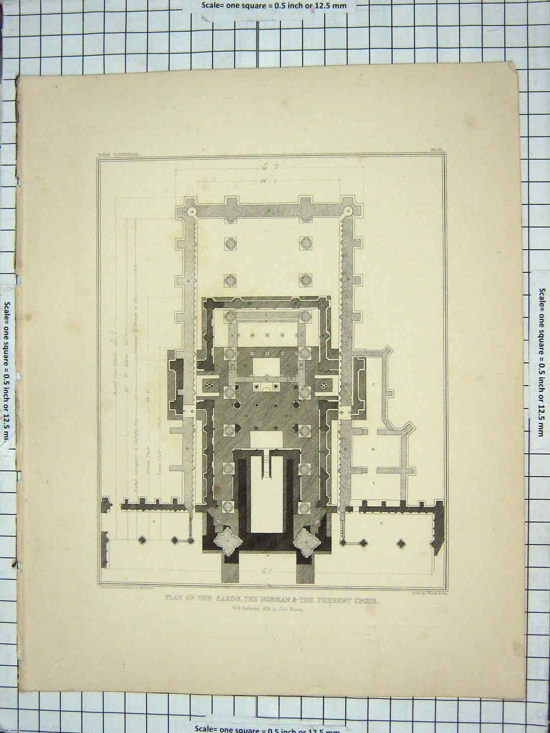 Original Old Antique Print 1838 Plan Saxon Norman Present Choir John Browne