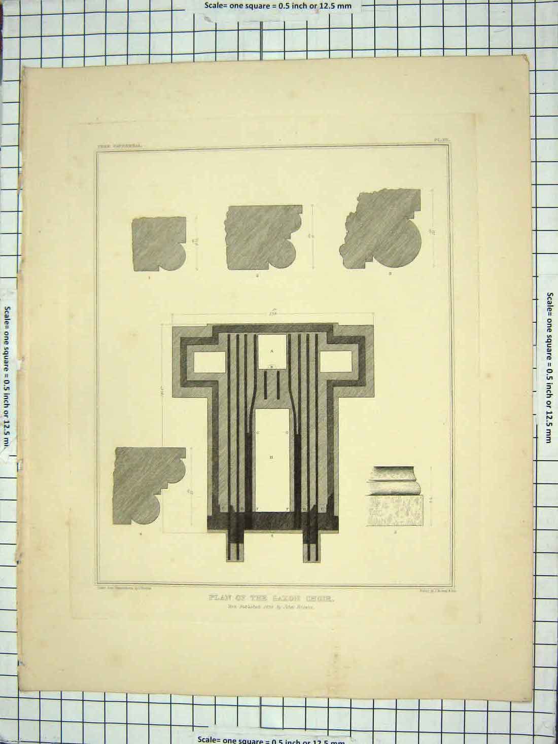 Original Old Antique Print Plan Saxon Choir Architecture 1838 John Browne 19th