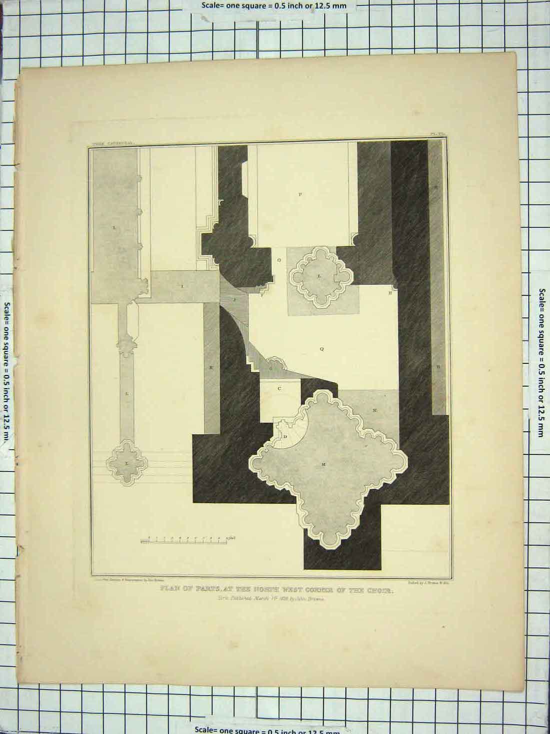 Old Antique Print 1839 Plan North West Corner Choir Architecture Browne 19th