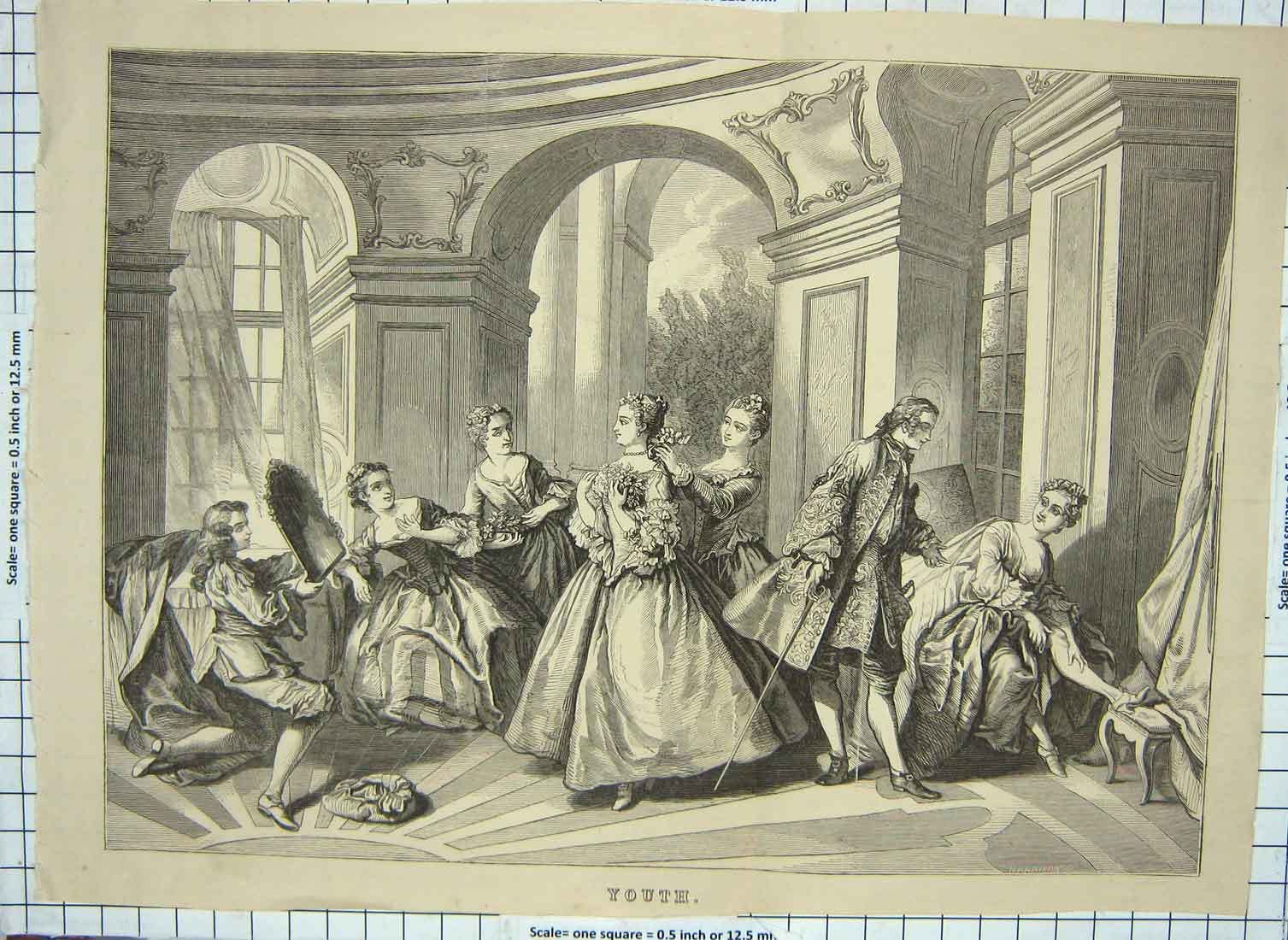 Original Old Antique Print Romance Men Ladies Fashion Dresses