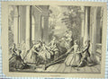 Original Old Antique Print Children Playing House Architecture