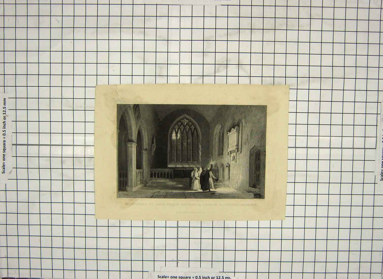 Original Old Antique Print Patten Engraving Monument Lord Byron Hucknall Church