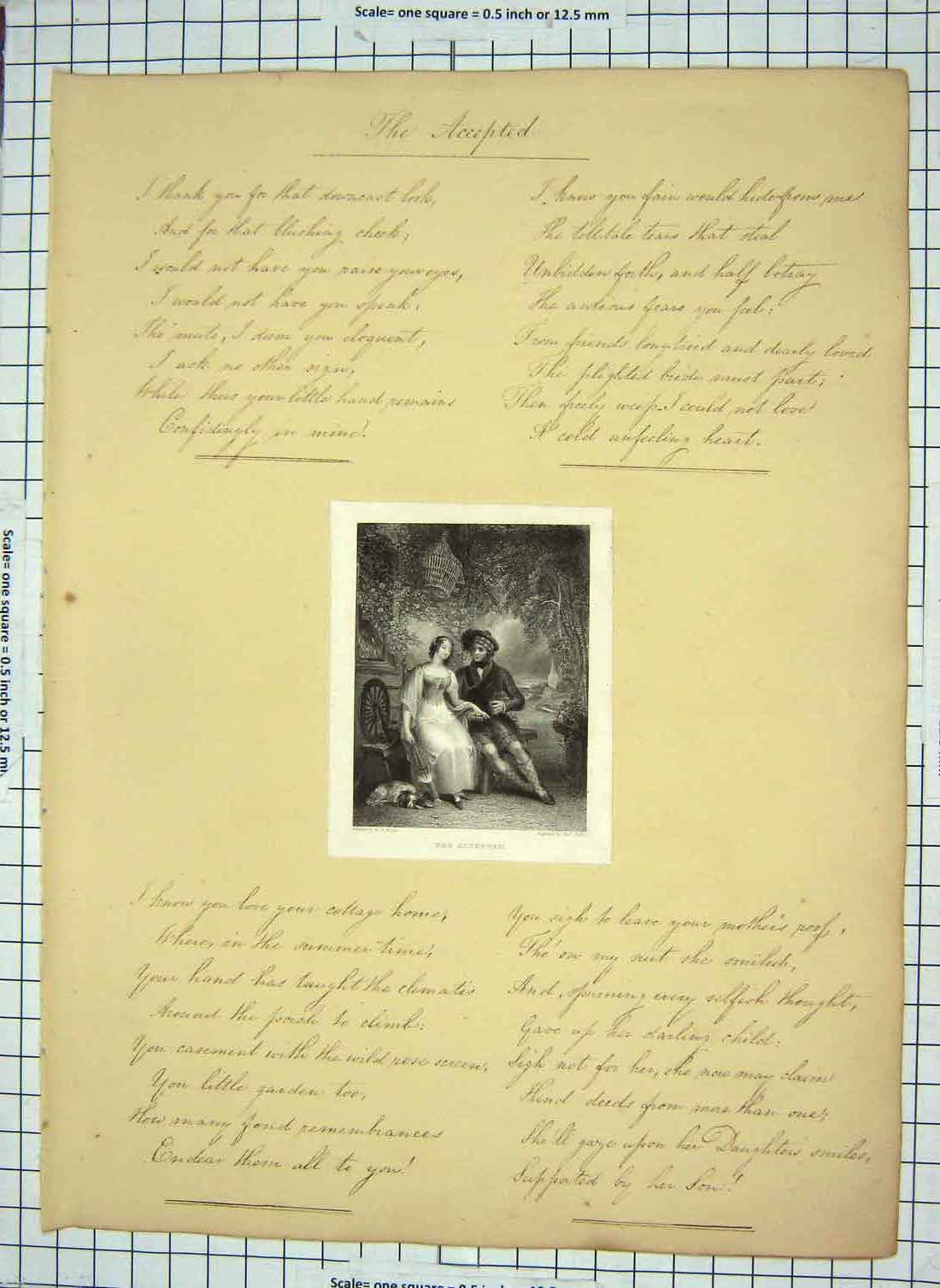 Original Old Antique Print Engraving Sharp Rolls Accepted Romance Story