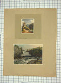 Original Old Antique Print Colour France Castle Water Fall River Willmore