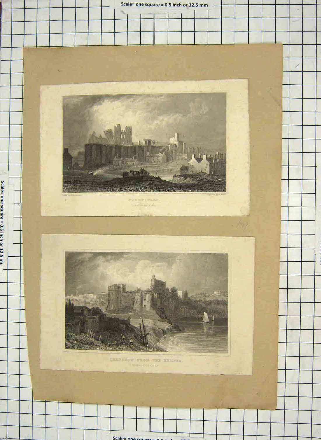 Original Old Antique Print Chepstow Monmouthshire Caerphilli Wallis Engraving