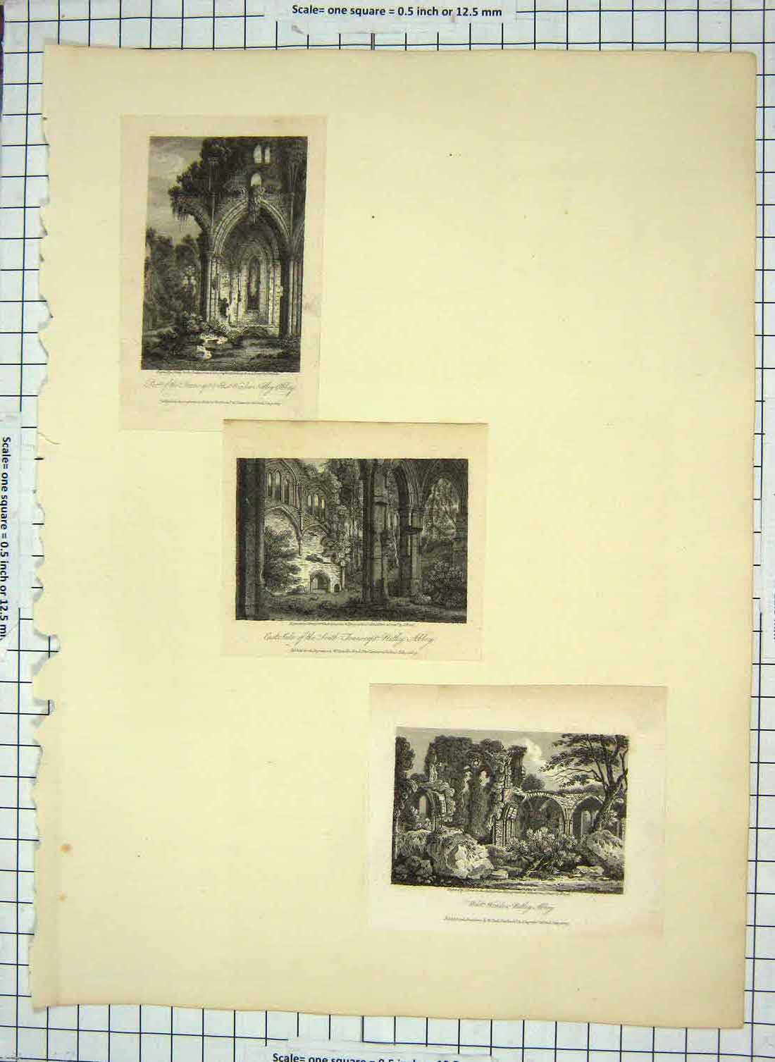 Old Antique Print Netley Abbey 1809 South Transept East Window Engraving 19th
