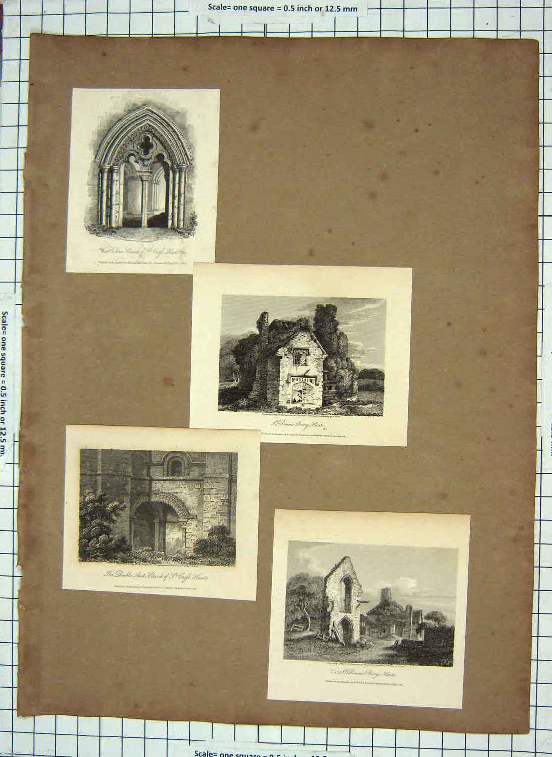 Original Old Antique Print Dennis Priory 1811 Church Cross Hants Engraving 19th