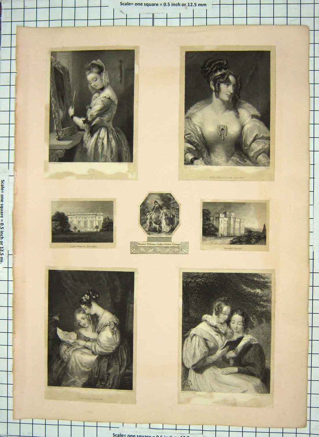 Old Antique Print Cardiff Castle Little Trianon Versailles France Ladies