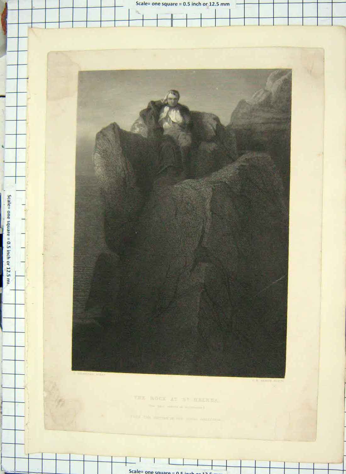 Original Old Antique Print Rock St. Helena Man Delaroche Sharpe Engraving