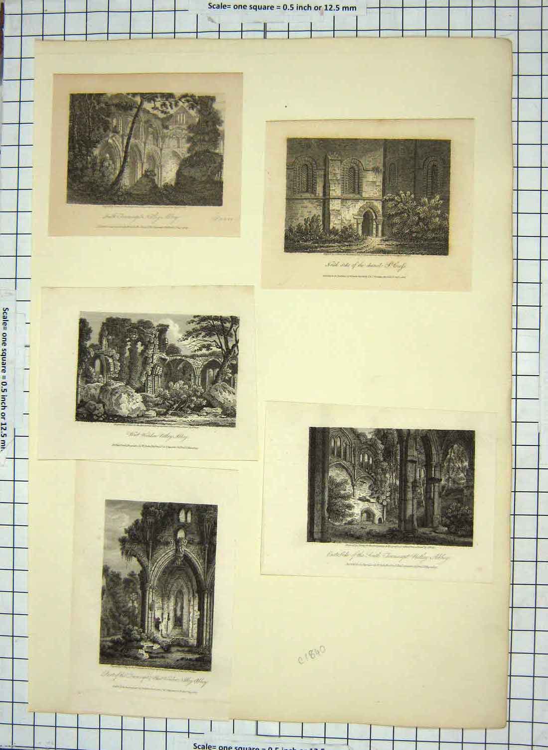 Original Old Antique Print Transept Netley Abbey Window Prout Greig Engraving