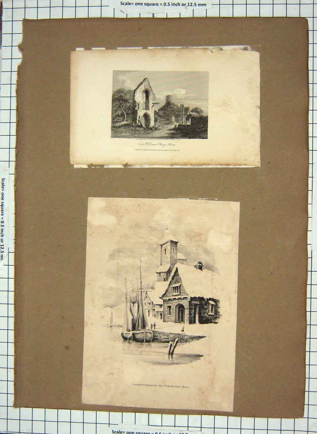 Original Old Antique Print St. Denis Priory Hants 1881 Prout Church River Boats